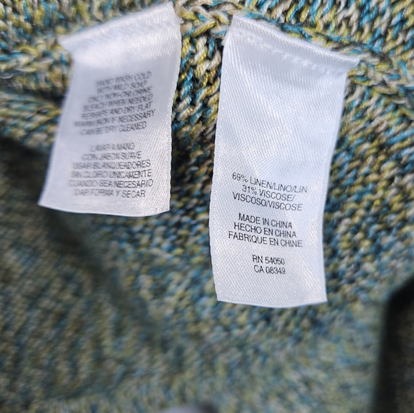 NWOT Jones NY green tweed linen open front cardigan sweater Womens Large - Picture 6 of 6